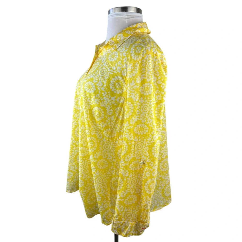 NWT Talbots Sheer Yellow White Print Button Blouse Plus Size 3Xp 3X Petite Top - Picture 7 of 14